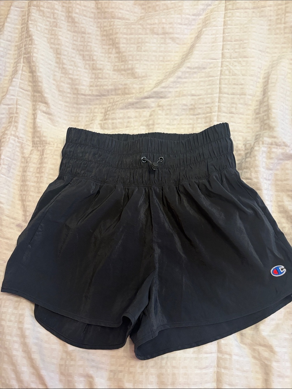 Champion Women's Black Elastic-Waist Athletic Shorts with Logo